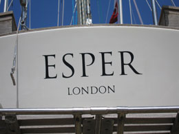 Transom displaying official name and port