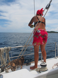 Liz Cleere fishing off the side of Esper in Thailand
