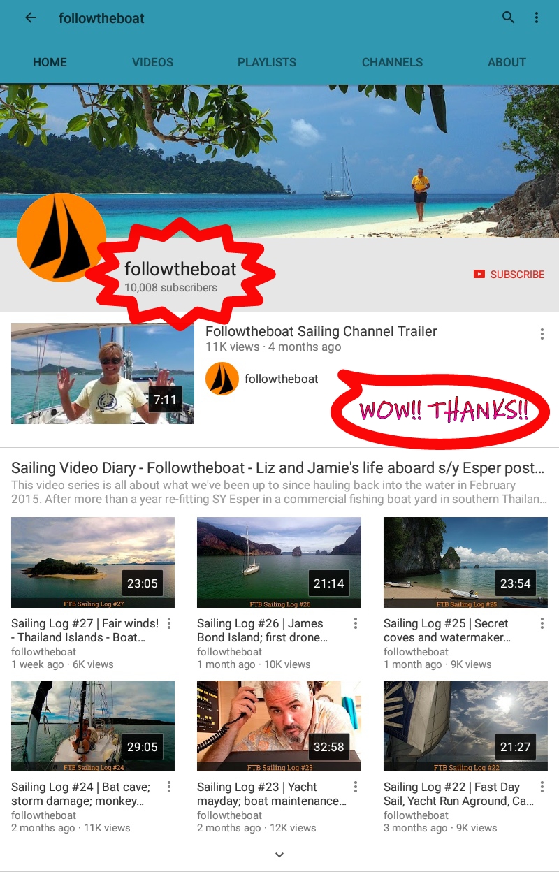 followtheboat youtube 10000 subscribers