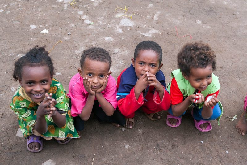 group of children crouching