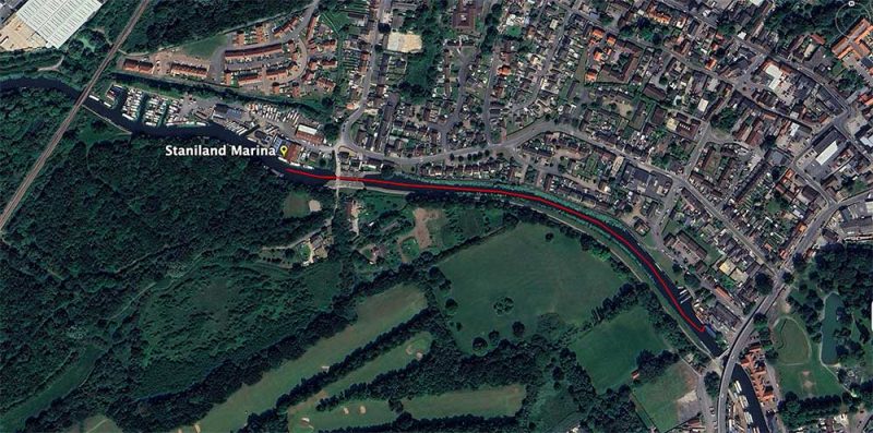map showing staniland marina to thorne boat services