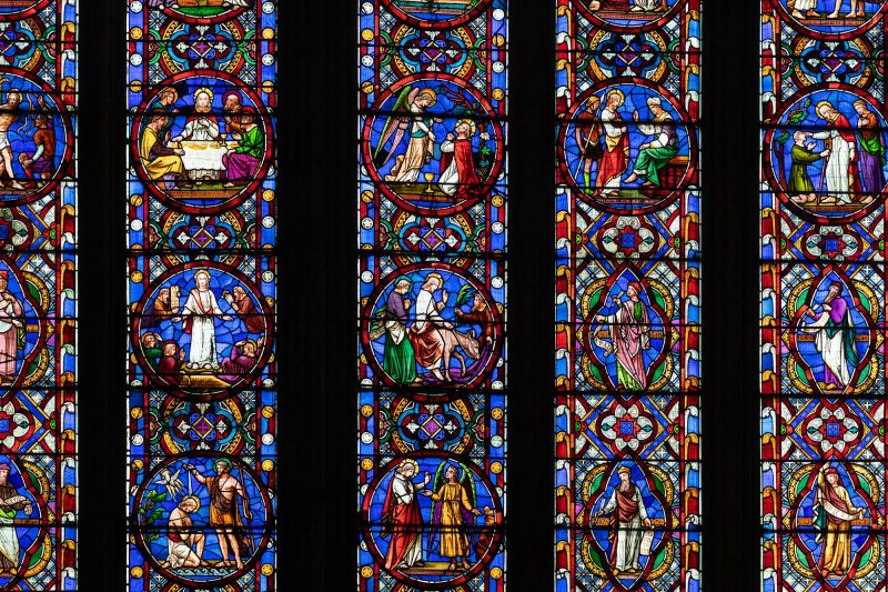 Intricate stained glass of lincoln cathedral