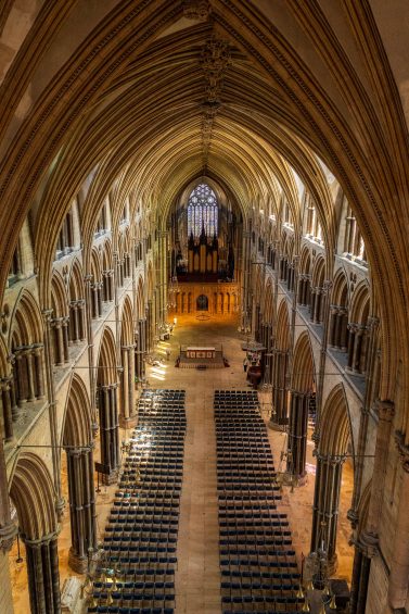 Vaulted ceilings of Lincoln Cathedral taken from the Roof Tour